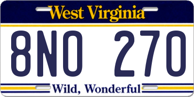 WV license plate 8NO270