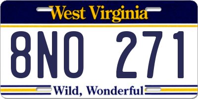 WV license plate 8NO271