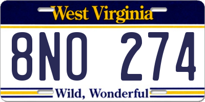 WV license plate 8NO274