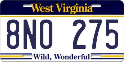 WV license plate 8NO275