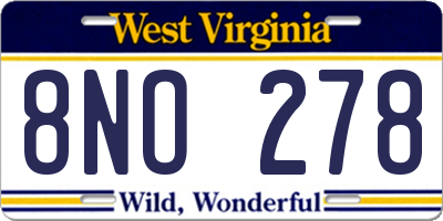 WV license plate 8NO278