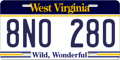 WV license plate 8NO280