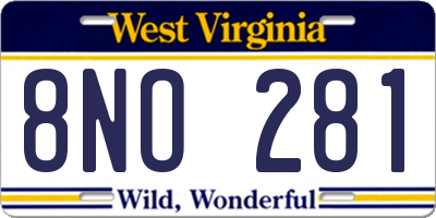 WV license plate 8NO281
