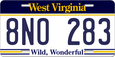 WV license plate 8NO283