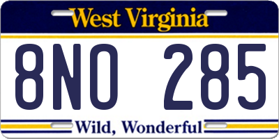 WV license plate 8NO285
