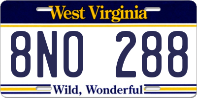 WV license plate 8NO288