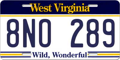 WV license plate 8NO289