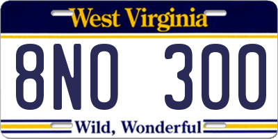 WV license plate 8NO300