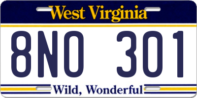 WV license plate 8NO301
