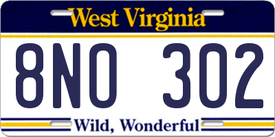 WV license plate 8NO302