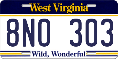 WV license plate 8NO303