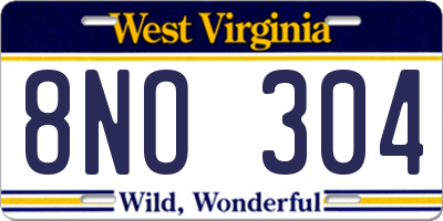 WV license plate 8NO304