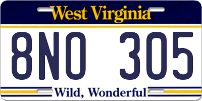 WV license plate 8NO305