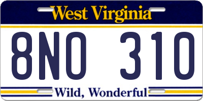 WV license plate 8NO310
