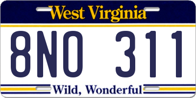 WV license plate 8NO311