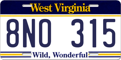 WV license plate 8NO315