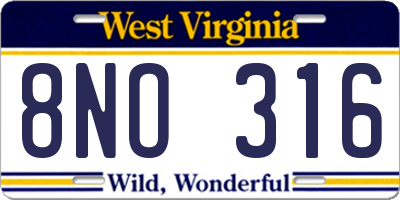 WV license plate 8NO316