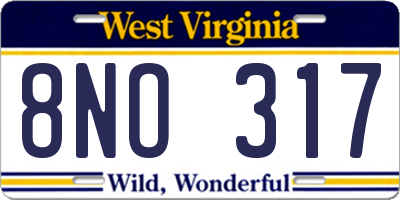 WV license plate 8NO317