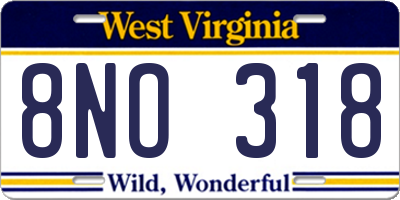 WV license plate 8NO318