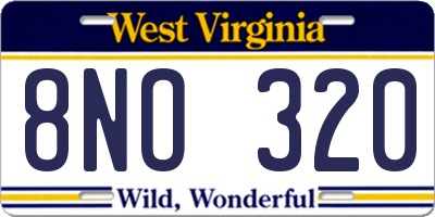WV license plate 8NO320
