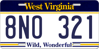 WV license plate 8NO321