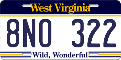 WV license plate 8NO322