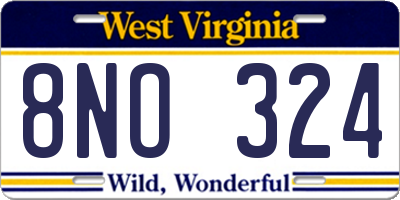 WV license plate 8NO324