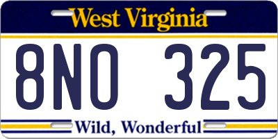 WV license plate 8NO325