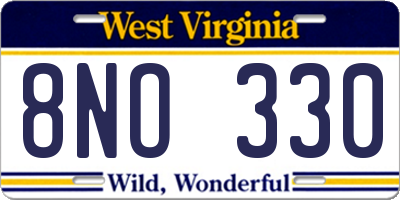 WV license plate 8NO330