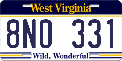 WV license plate 8NO331