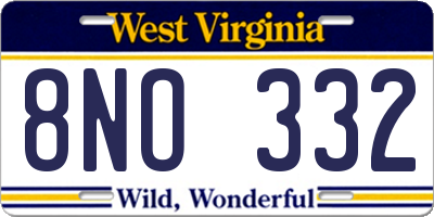 WV license plate 8NO332