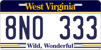 WV license plate 8NO333