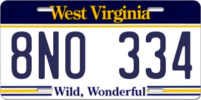 WV license plate 8NO334