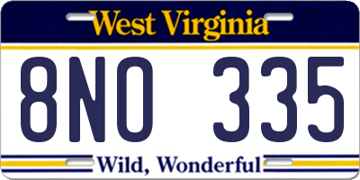 WV license plate 8NO335