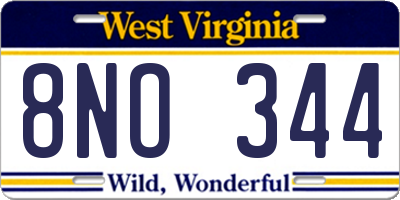 WV license plate 8NO344