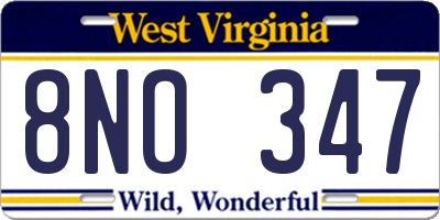 WV license plate 8NO347