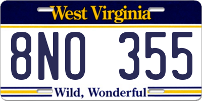 WV license plate 8NO355