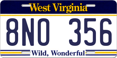 WV license plate 8NO356