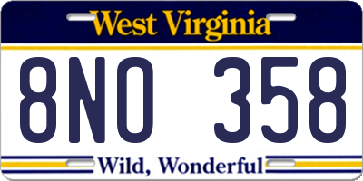WV license plate 8NO358