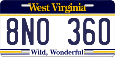 WV license plate 8NO360