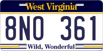 WV license plate 8NO361