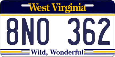 WV license plate 8NO362