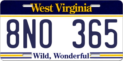 WV license plate 8NO365