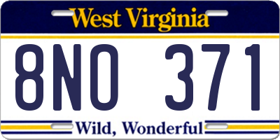 WV license plate 8NO371
