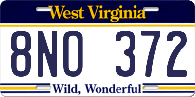 WV license plate 8NO372