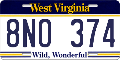 WV license plate 8NO374