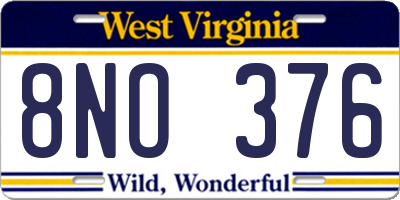 WV license plate 8NO376