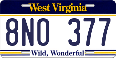 WV license plate 8NO377