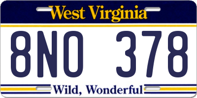 WV license plate 8NO378