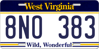 WV license plate 8NO383